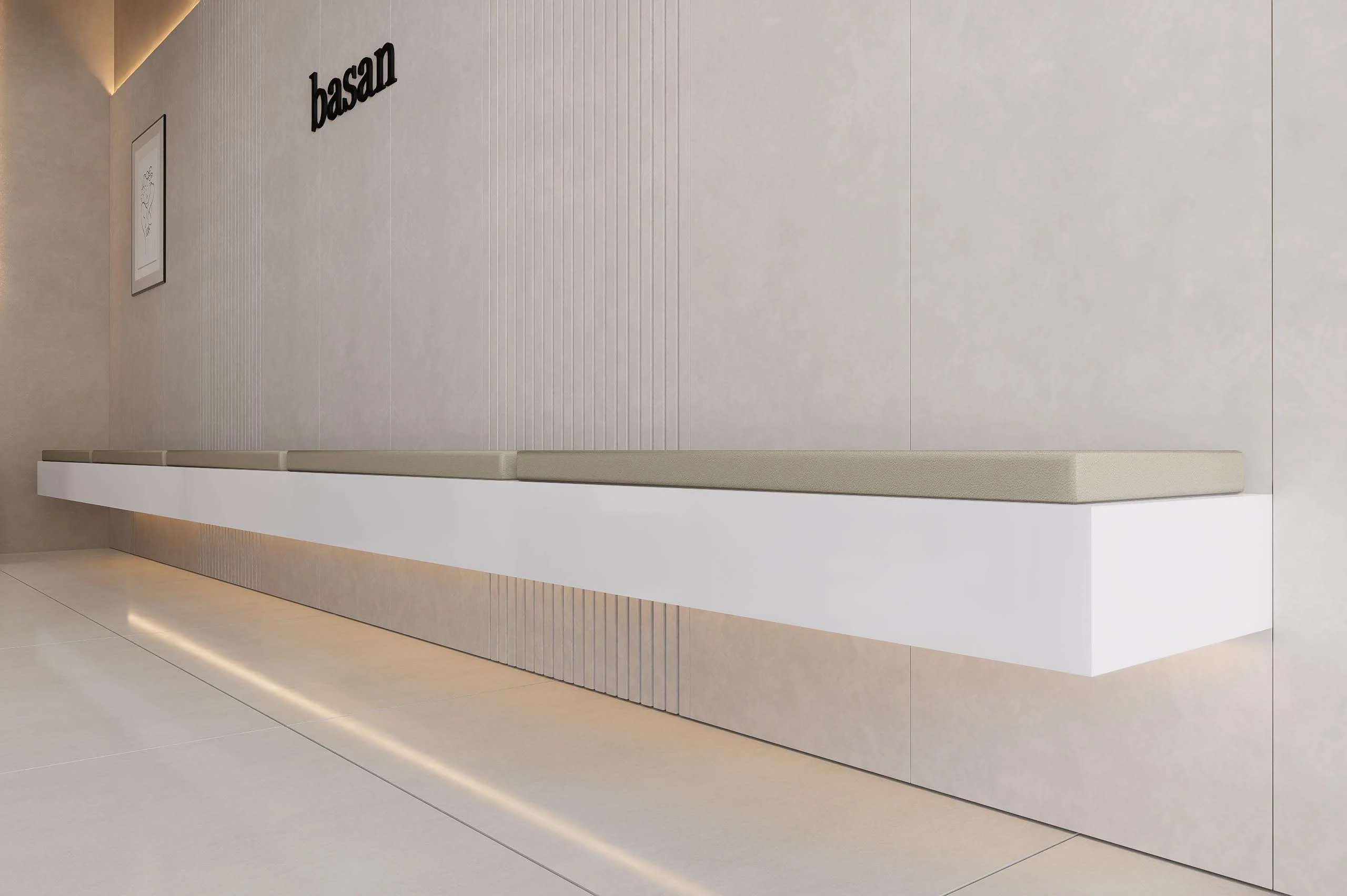 Mesón de recepción con iluminación oculta de la Clínica Dental/Estética en Santiago — Grupo Lecaros