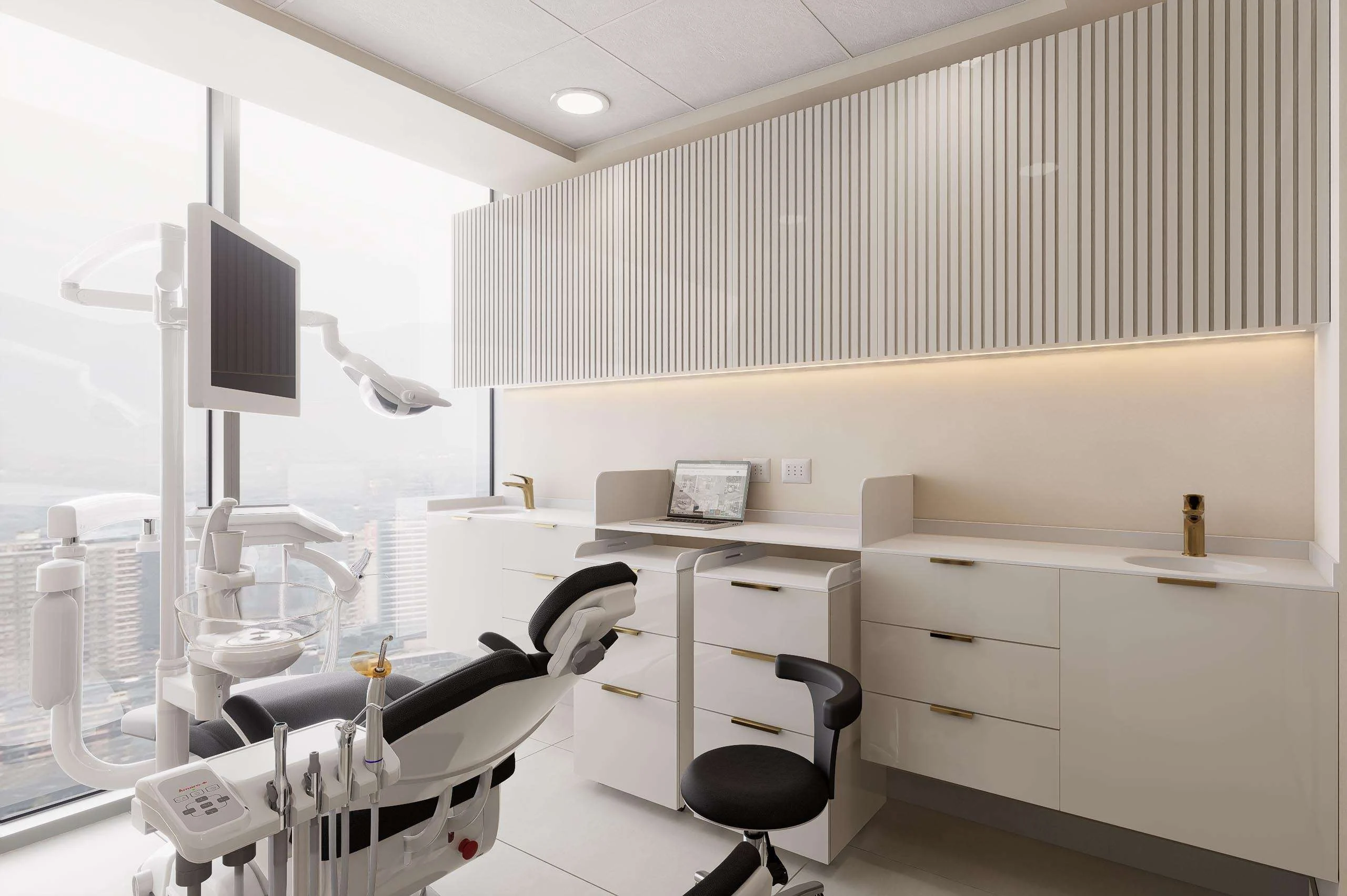 Box odontológico con muro acanalado de la Clínica Dental/Estética en Santiago — Grupo Lecaros