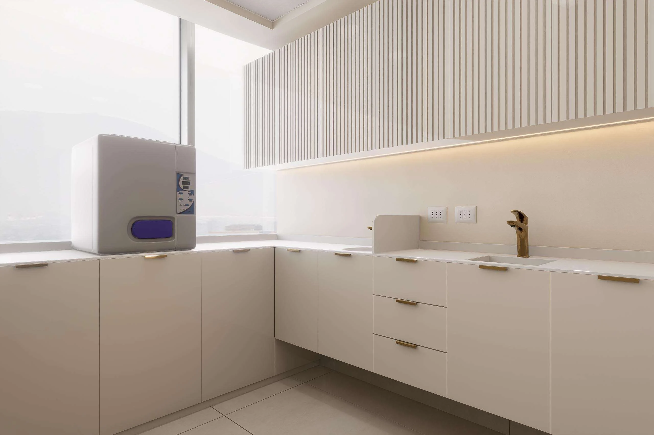 Mesón continuo del box de la Clínica Dental/Estética en Santiago — Grupo Lecaros