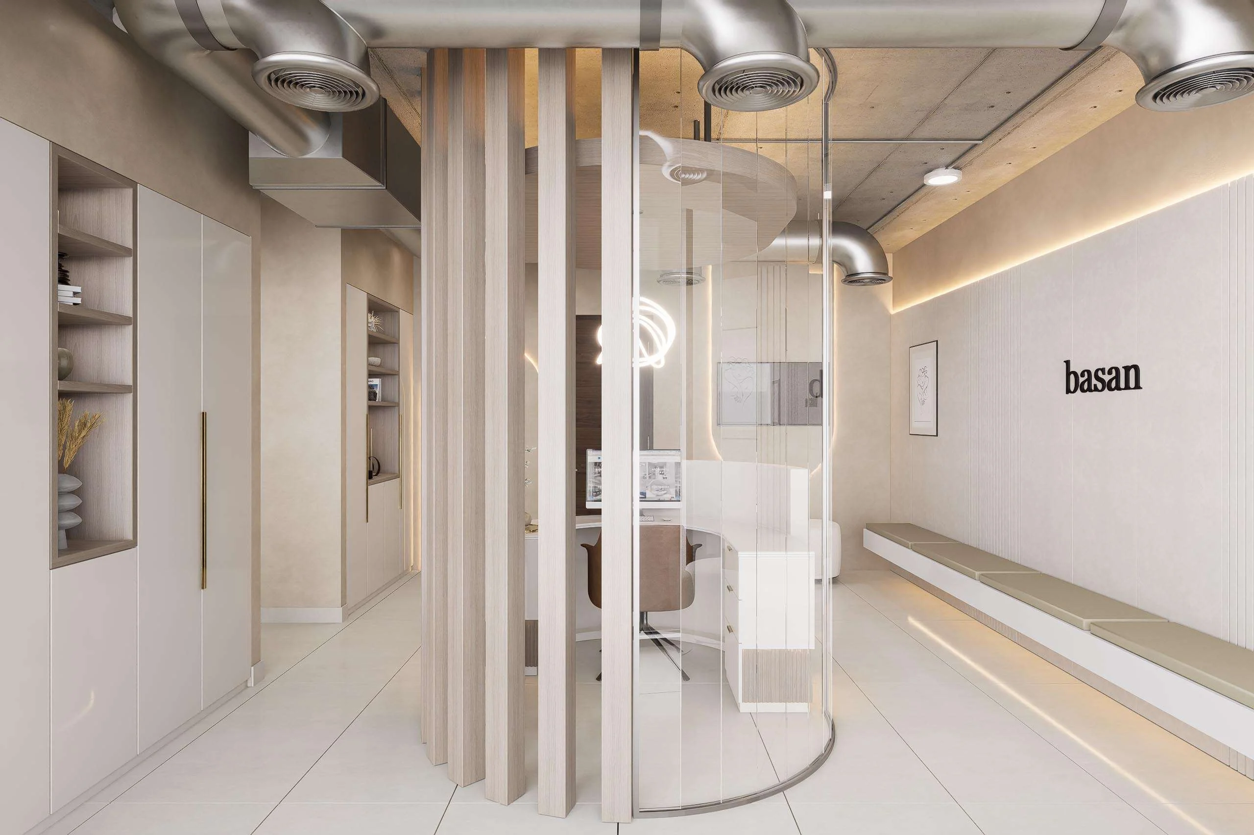 Celosías verticales de la circulación de la Clínica Dental/Estética en Santiago — Grupo Lecaros