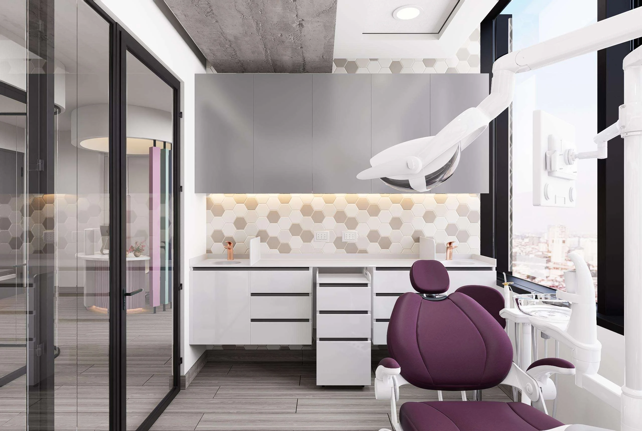 Box de atención con sillón y mueble a medida de la Clínica Pediátrica en Santiago — Grupo Lecaros