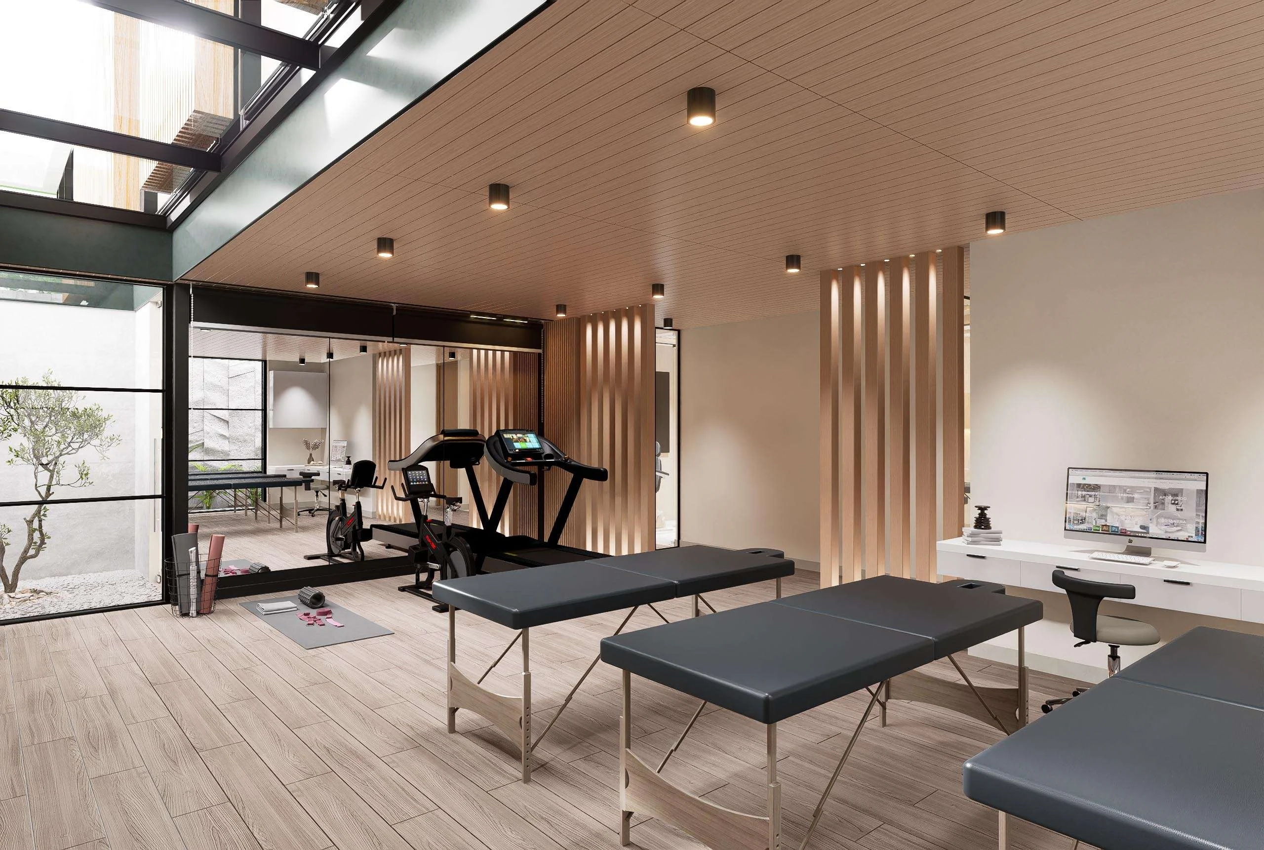 Sala de tratamiento y rehabilitación con equipamiento de la Clínica de Medicina Integral en La Serena — Grupo Lecaros