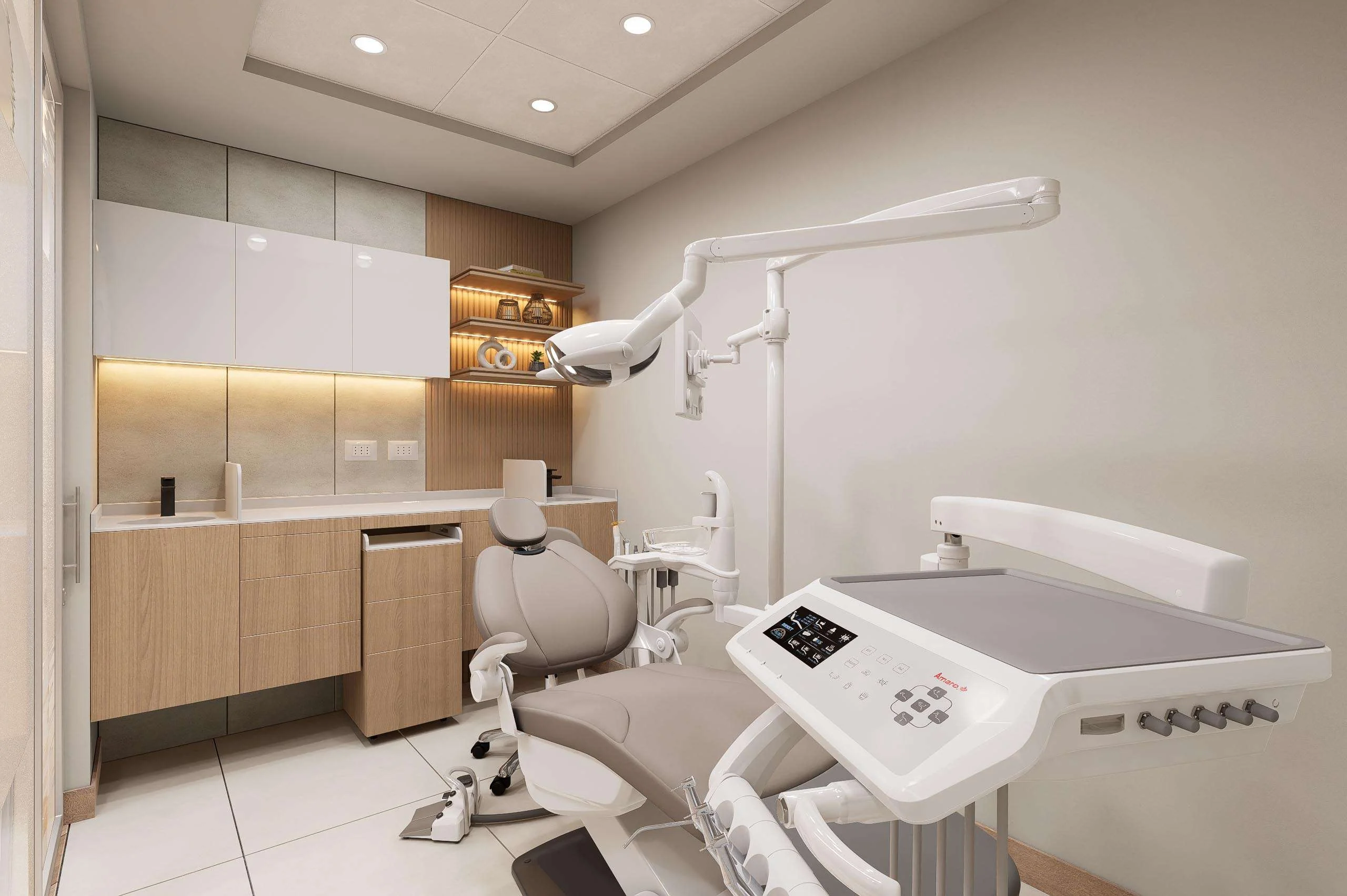 Box de atención con sillón dental y mueble a medida de la Clínica Odontológica en Calama — Grupo Lecaros