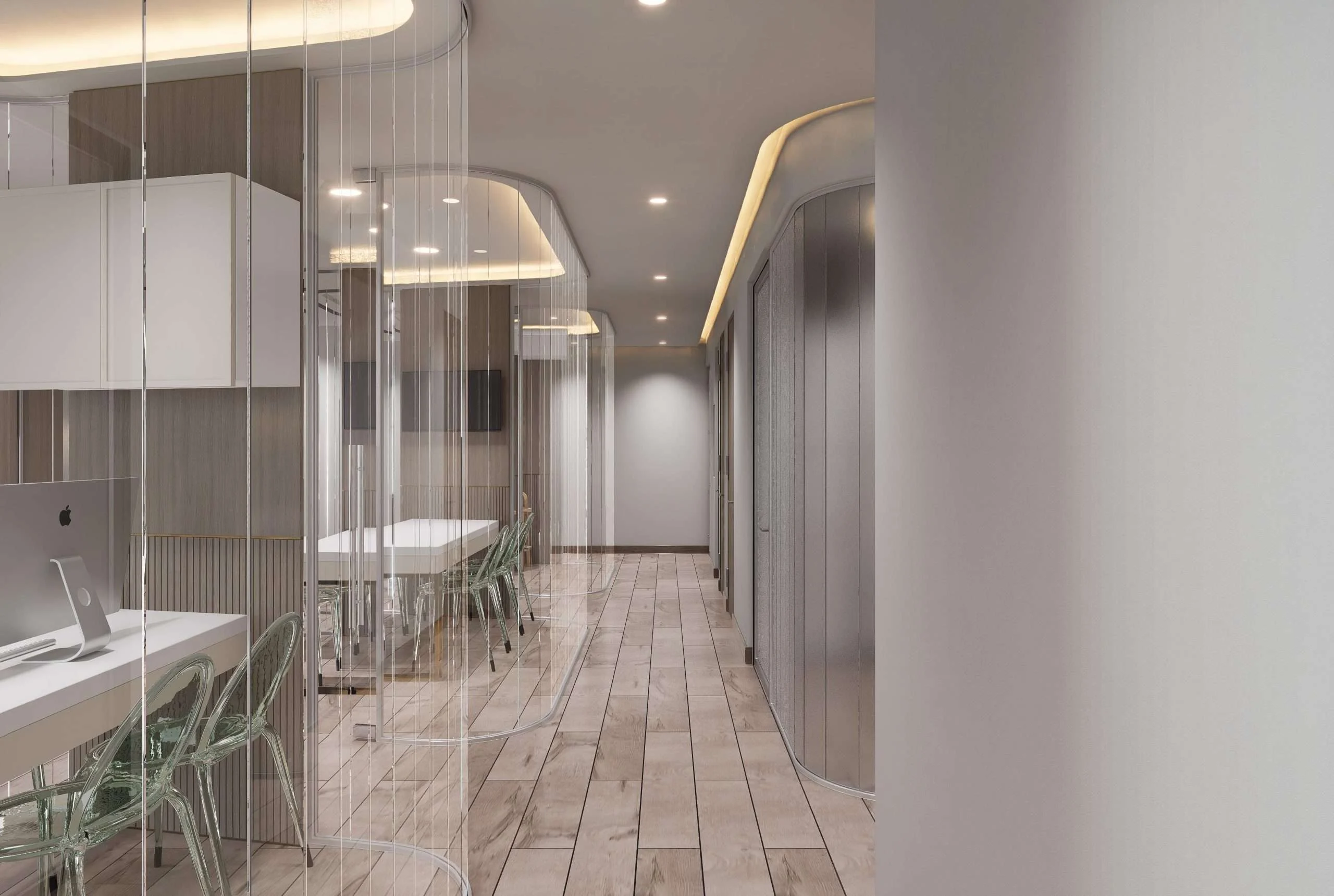 Sala de reuniones dentro de la cápsula de vidrio de la Clínica Estética/Dermatológica en Santiago — Grupo Lecaros