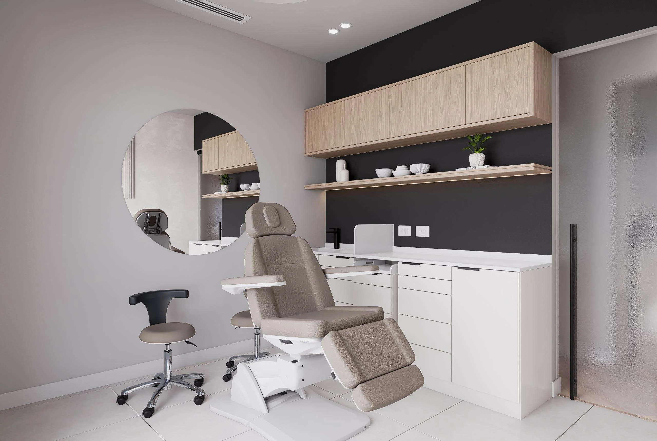 Box de atención con sillón de tratamiento del centro de Medicina Estética en Miami — Grupo Lecaros